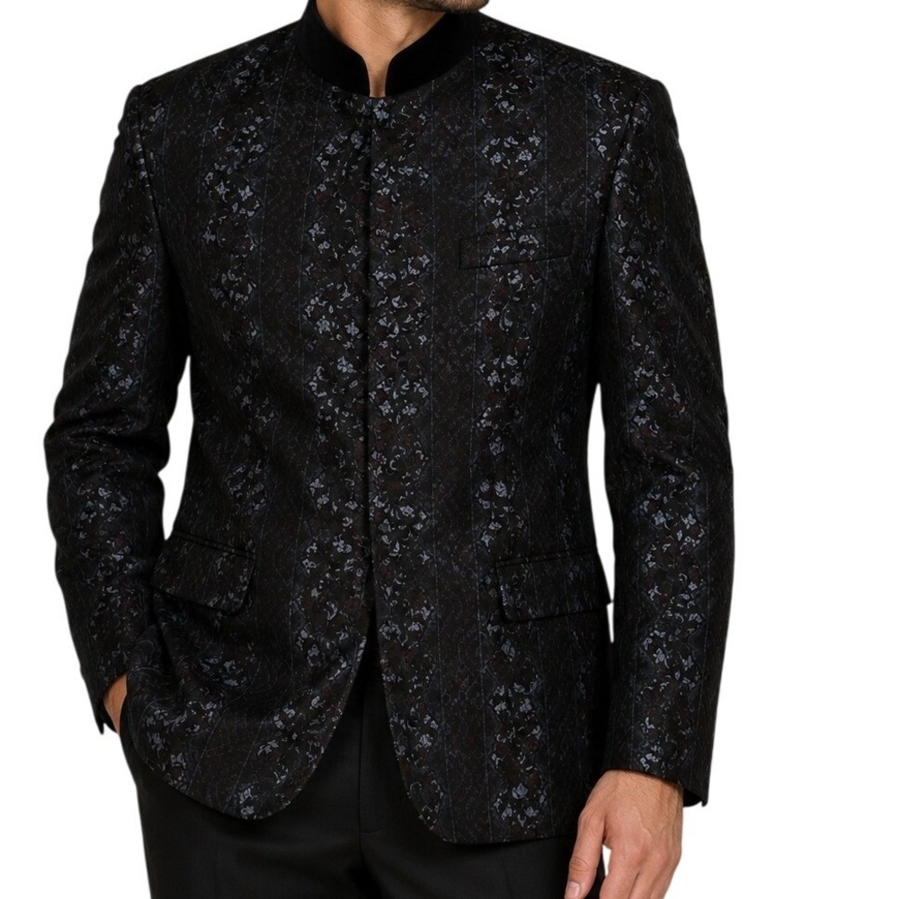 After Six by Rudolfker Vintage Floral Brocade Mandarin Collar Jacket Men's 40